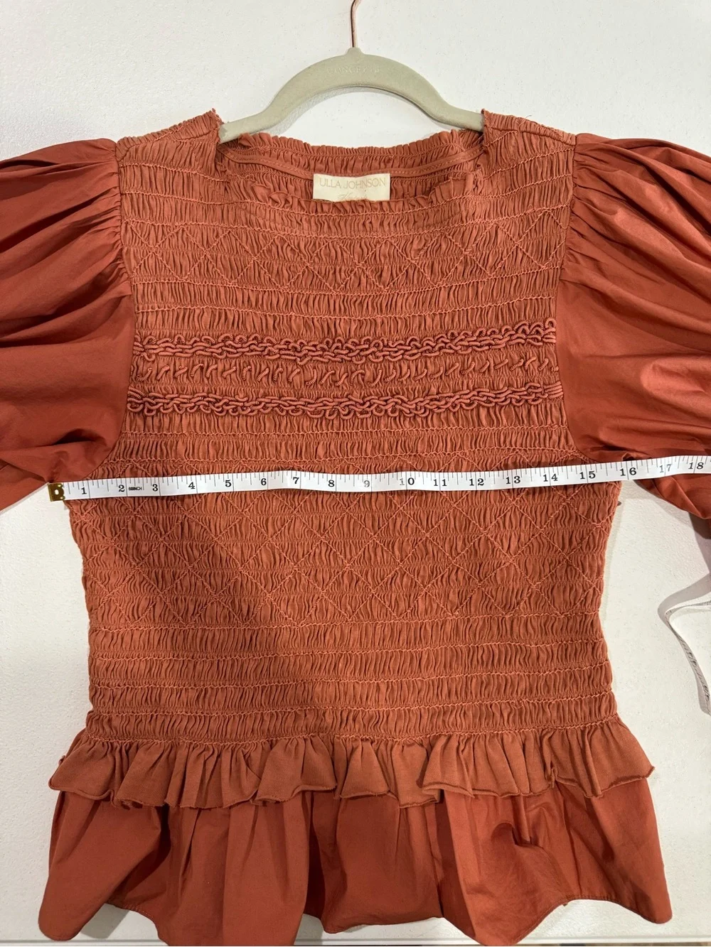 Ulla Johnson Amelia Smocked Puff Sleeve Ruffle Blouse Size 8